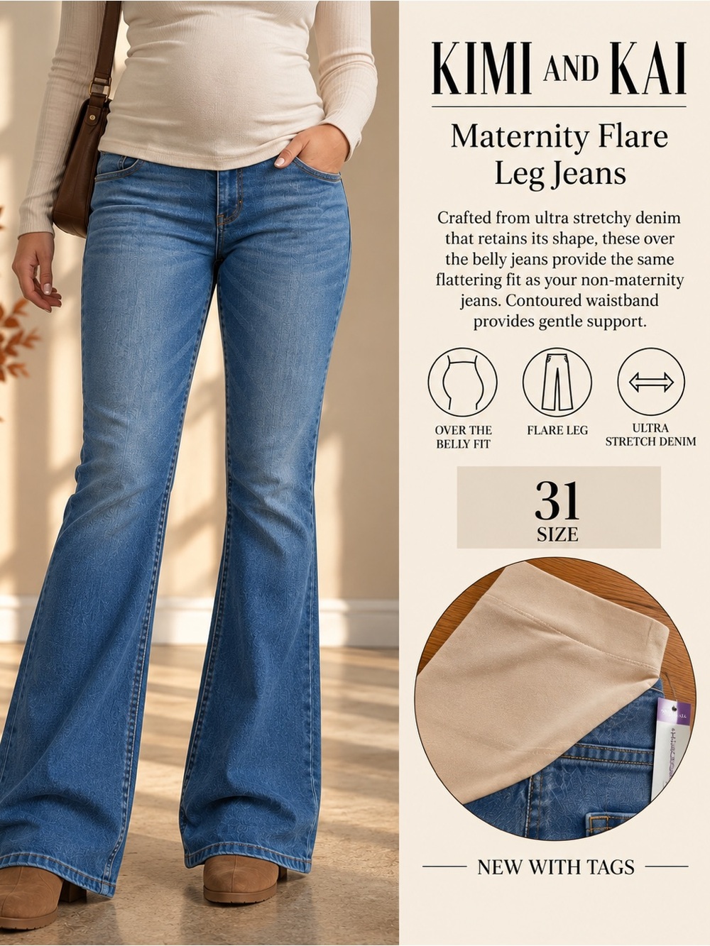 kimi + kai Maternity Dixie Stretch Flare Leg Denim Jeans